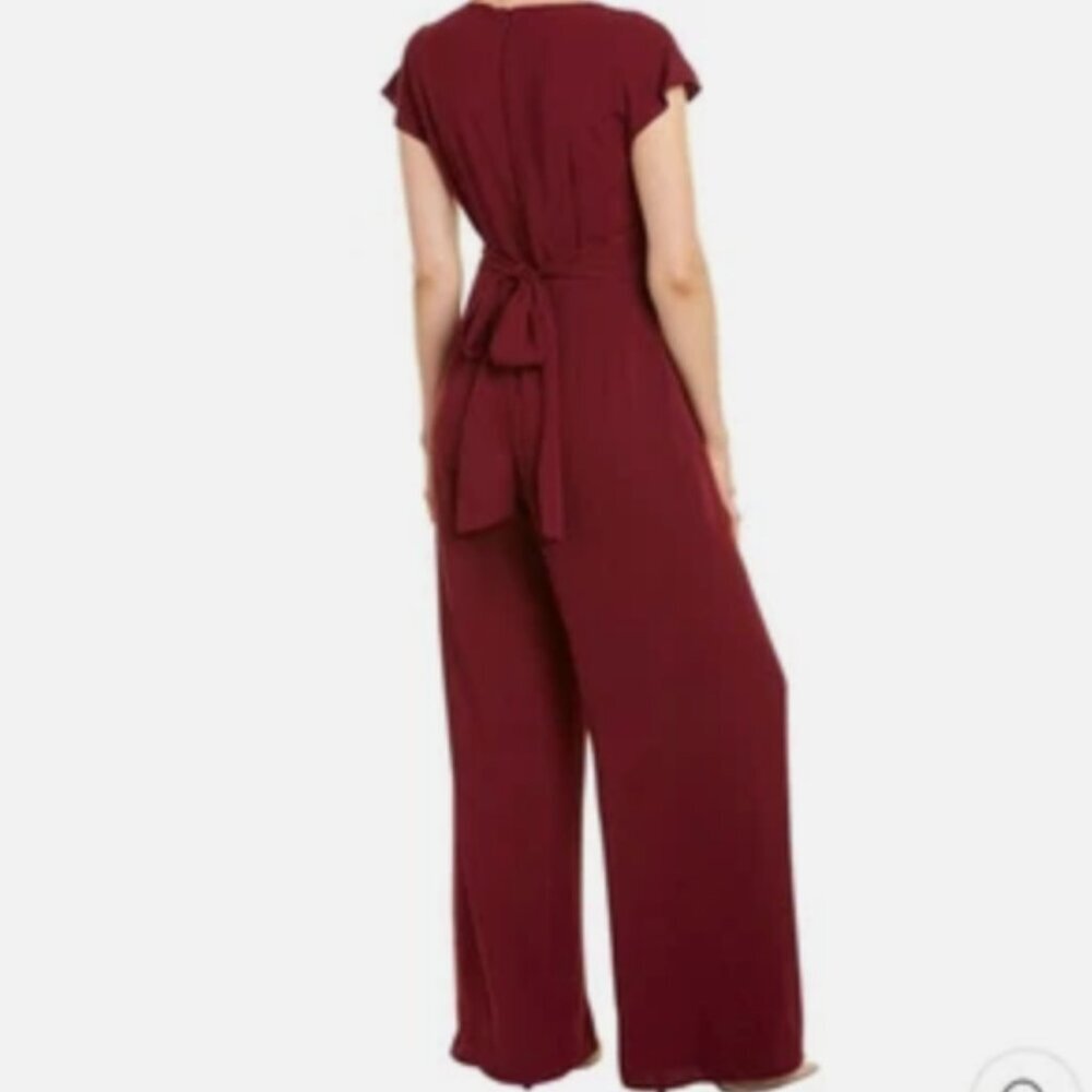 NWT Gal Meets Glam Women's 4 Maroon Delaney Crossover Wrap Jumpsuit Pantsuit - Picture 3 of 16